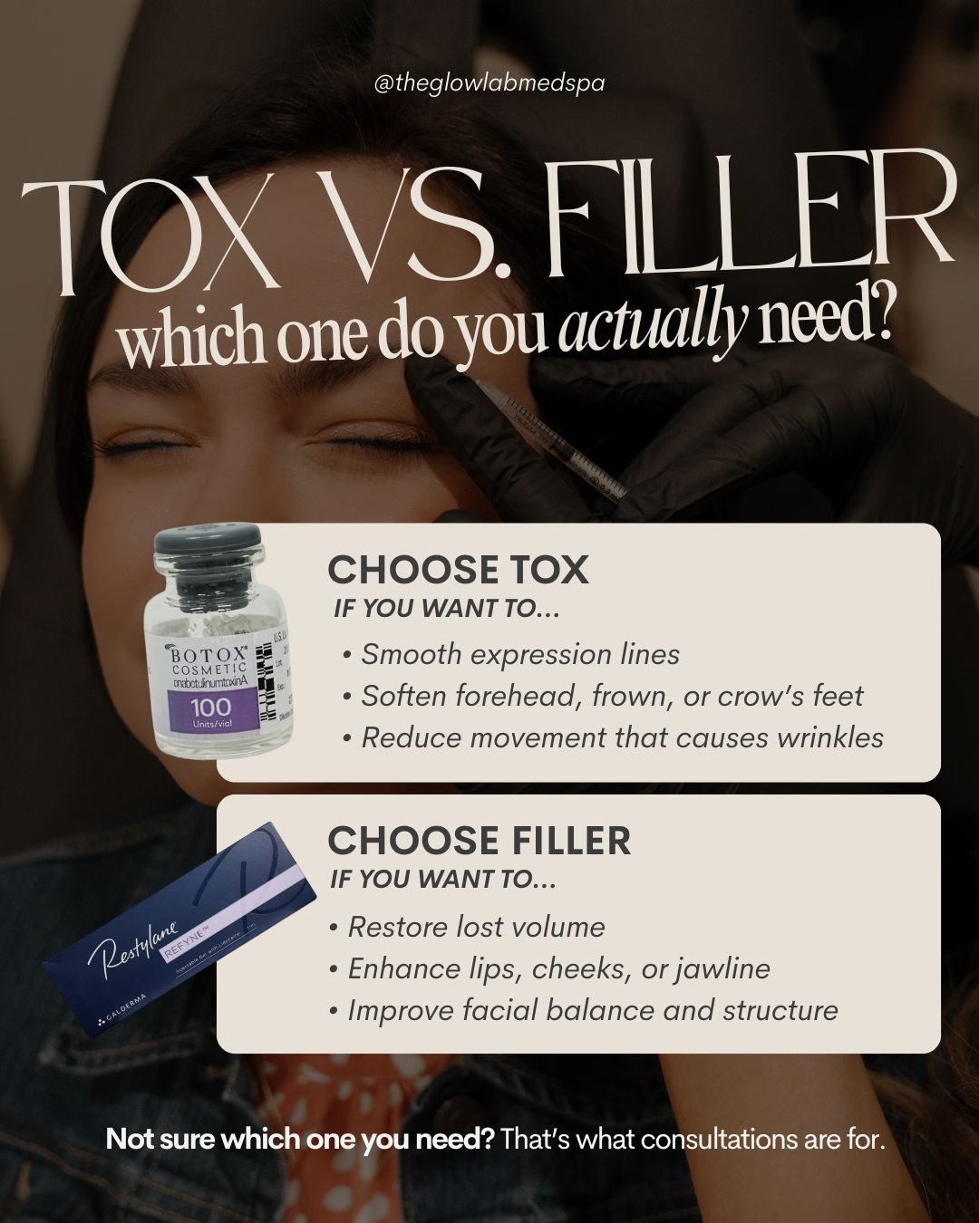 Every face ages differently. Your treatment plan should too. Botox relaxes. Filler restores.

💉Wrinkles from movement? &rarr; Botox.
💉Volume loss? &rarr; Filler.

Let's get you treated! 480-771-7202 📞

 #botox #gilbertaesthetics #filler #gilbertin