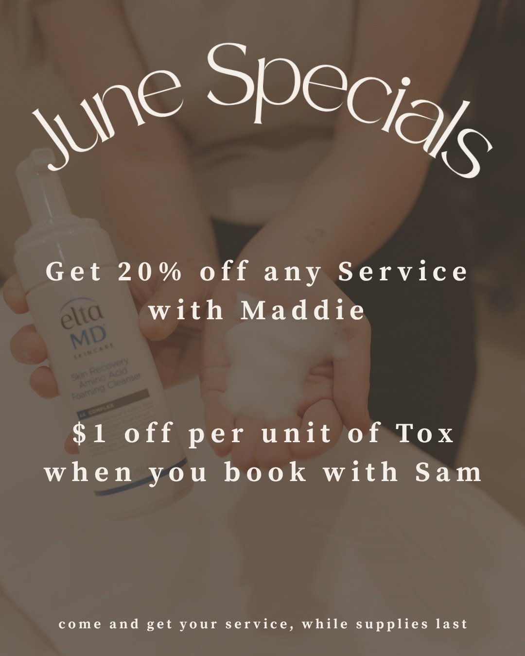 Come see us in June ☀️

We're celebrating Maddie's 1 year anniversary by giving you 20% off any service, as well as $1 off per unit of tox when you book with Sam! 

We are excited to see you! Call us, text us or book your appointment online. Hurry, t