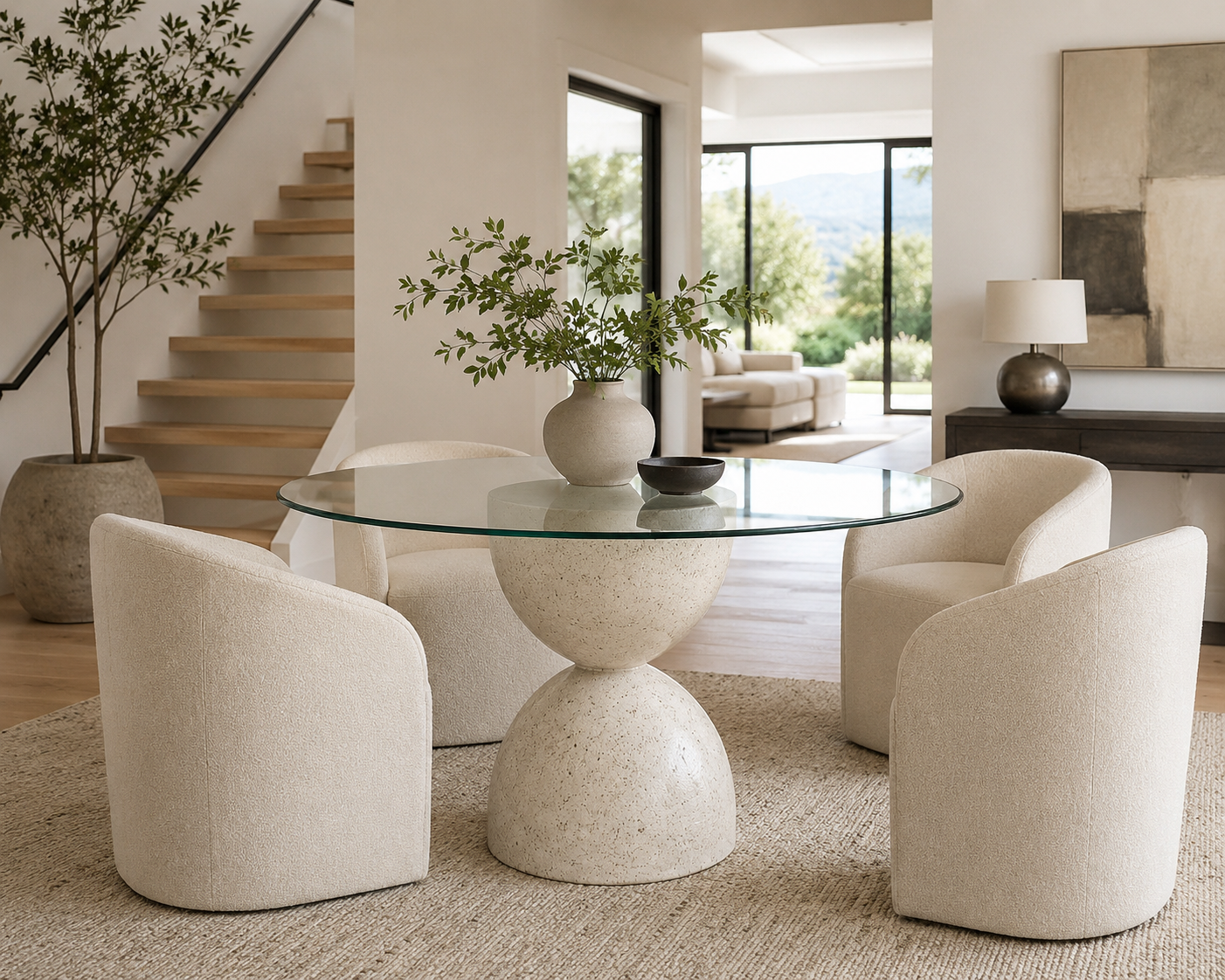 Hepworth Dining Table | Modern Ceramic Dining Table with Glass Top