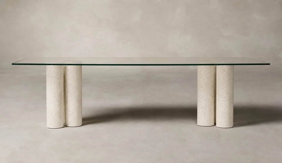 Nevelson Dining Table | Handmade Ceramic Dining Table with Glass Top