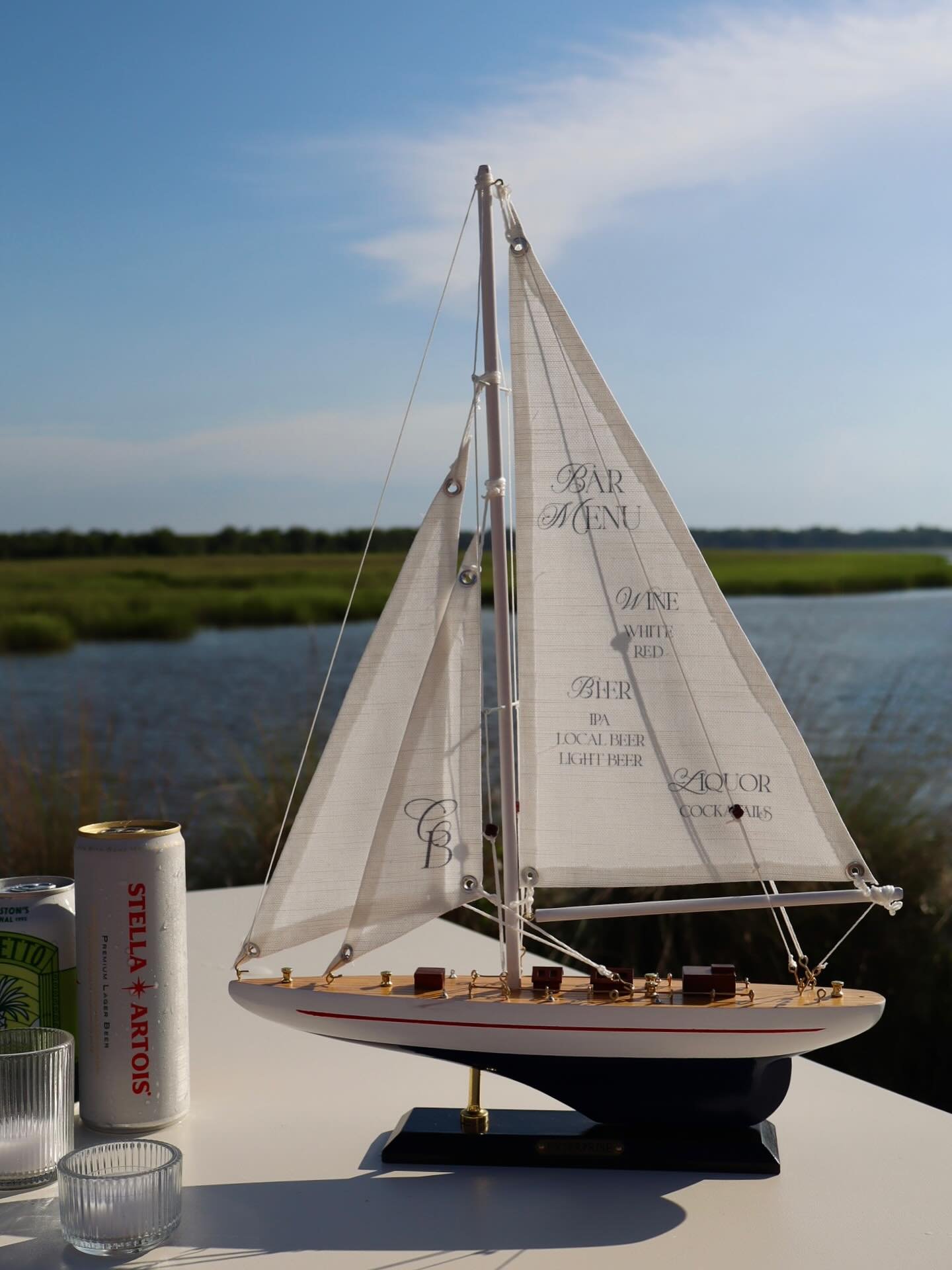 Summer officially starts tomorrow &mdash; cheers to that! 🥂 Loving this amazing setup and the creative touches from @pressedfigpaperie on the sailboat bar menu⛵✨
