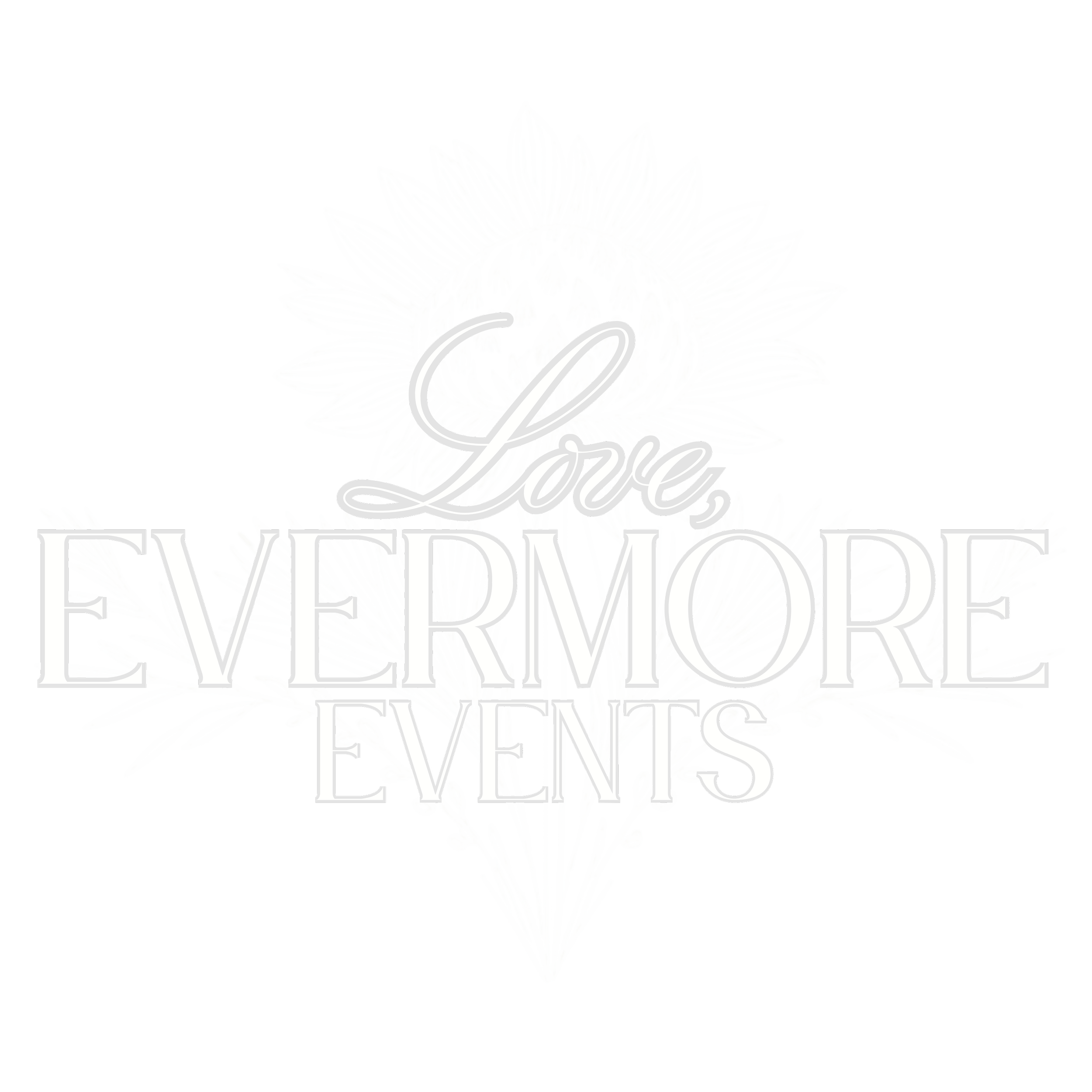 White decorative sign with the phrase "Love Evermore" and a heart in the background, surrounded by floral elements.