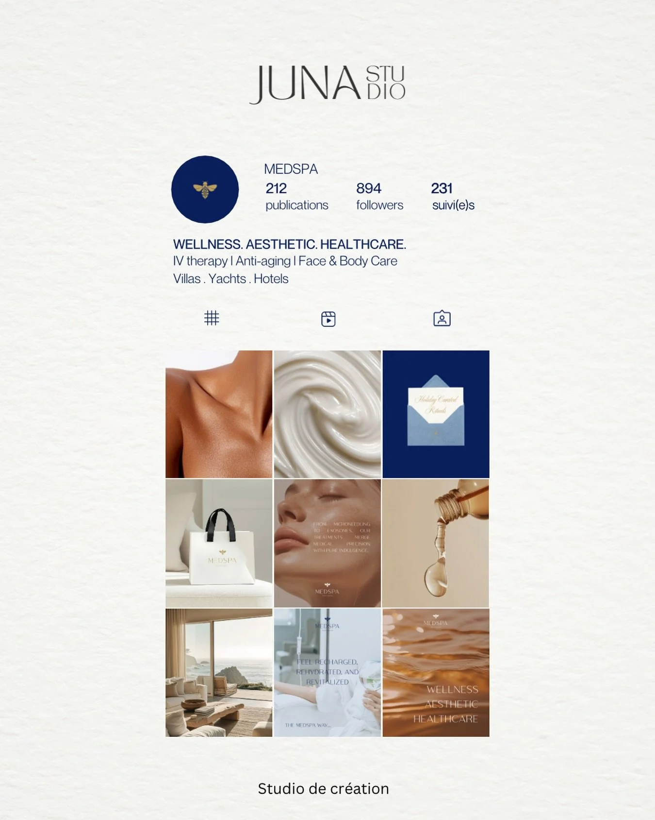 Un feed pens&eacute; comme une exp&eacute;rience.
Des tons doux, des mati&egrave;res sensorielles,
une esth&eacute;tique qui inspire confiance et bien-&ecirc;tre ✨
L&rsquo;objectif : traduire visuellement l&rsquo;expertise @medspa_stbarth 
&agrave; t
