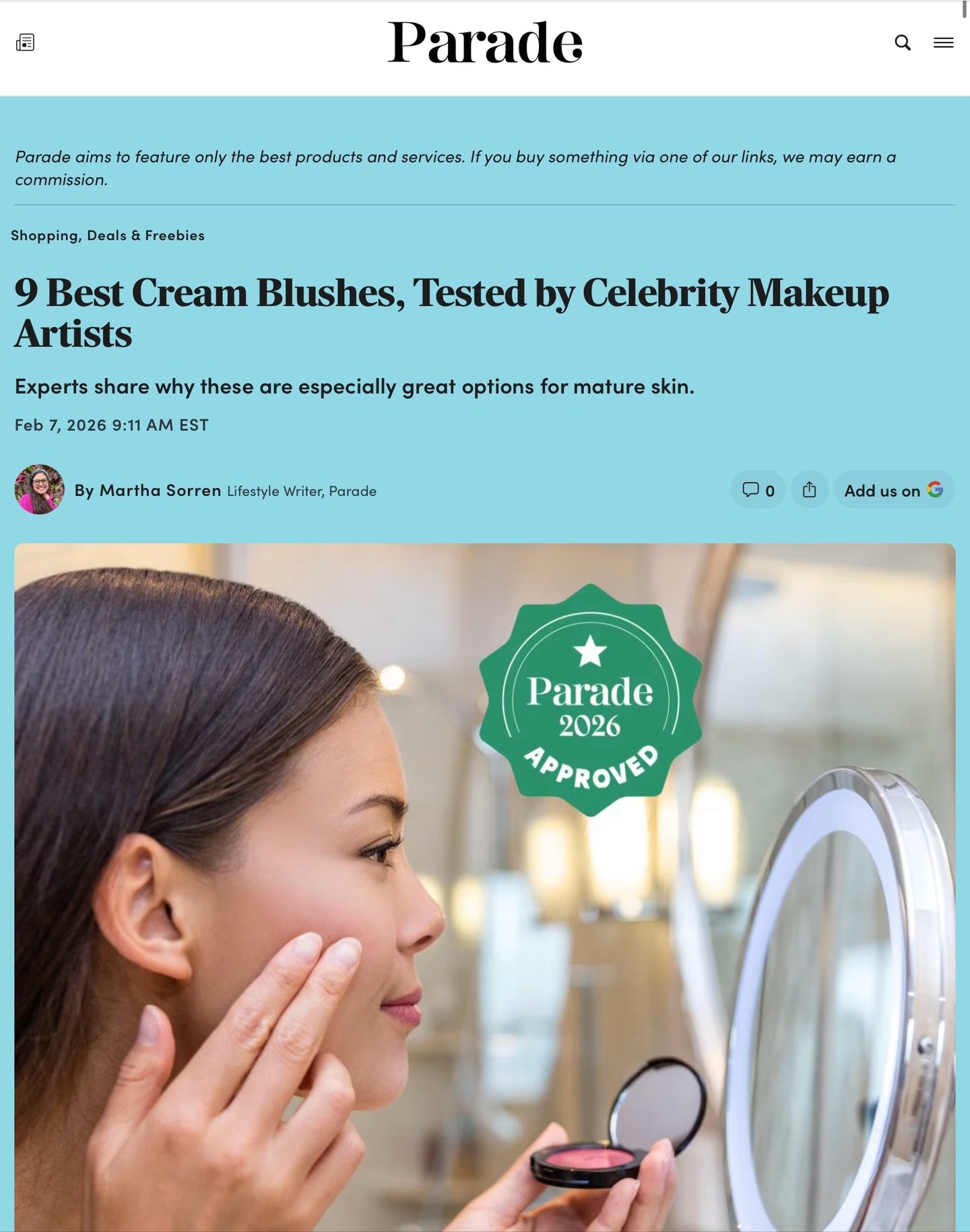 So appreciative of @parademag and @marthasorren for including me as a beauty expert in this piece. Thank you for the thoughtful feature and giving me the opportunity to share what I love most. 💛 You can read 9 Best Cream Blushes, Tested by Celebrity