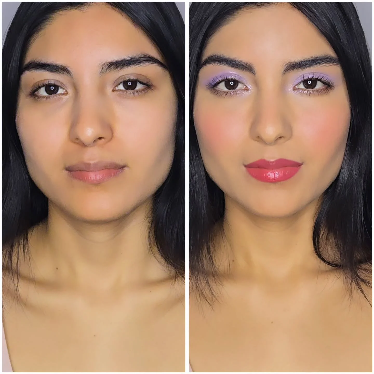 Bringing the season to life on beauty @sheccidrodriguez8 with subtle hints of dewy lavender and 'just picked' rose petal lips. Think blooming color, glowing skin, delicate definition, and airy edges. #beforeandafter #springmakeup #colorsplash #timele