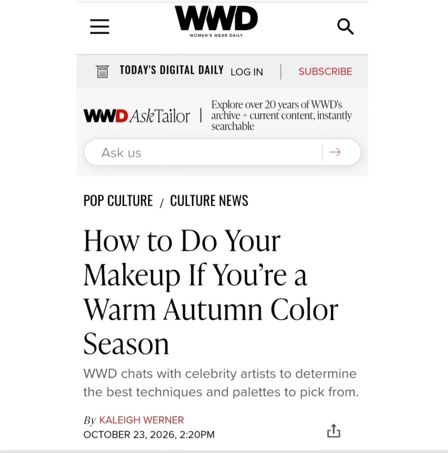 I loved sharing my thoughts with @wwd to break down the best complexion and blush application tips and the most flattering shades for those with warm autumn coloring . 🍁✨️

You can read the new article, How To Do Your Makeup If You're A Warm Autumn 