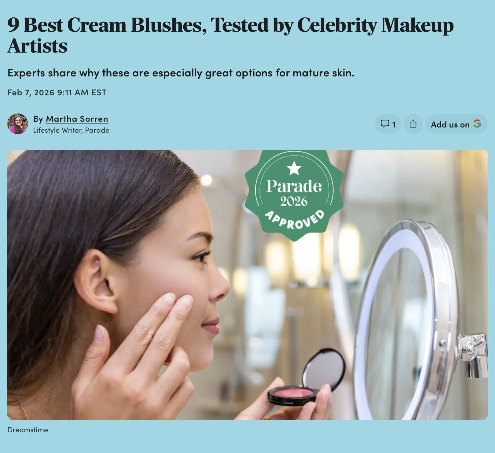 Article feature: “9 Best Cream Blushes, tested by Celebrity Makeup Artists” featuring beauty expert Robin SCHOEN’S recommendations for achieving a natural, radiant flush with cream blush formulas.