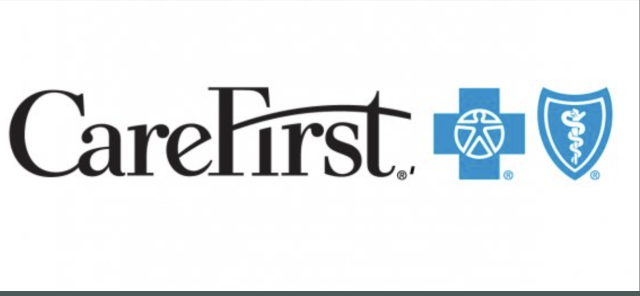 CareFirst logo with two health insurance symbols, a blue cross with a caduceus and a shield with a caduceus.