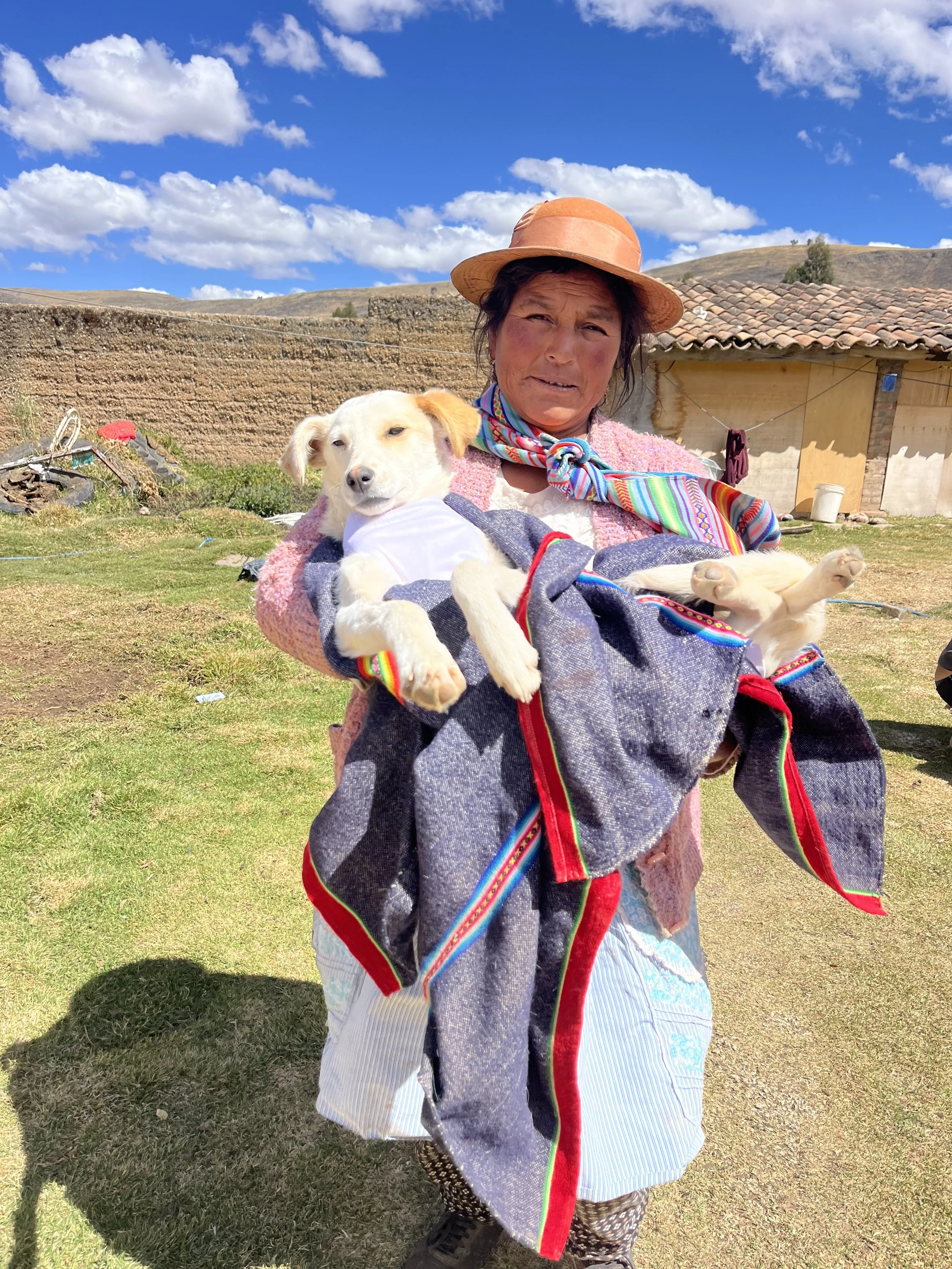 Woman holding rescue dog