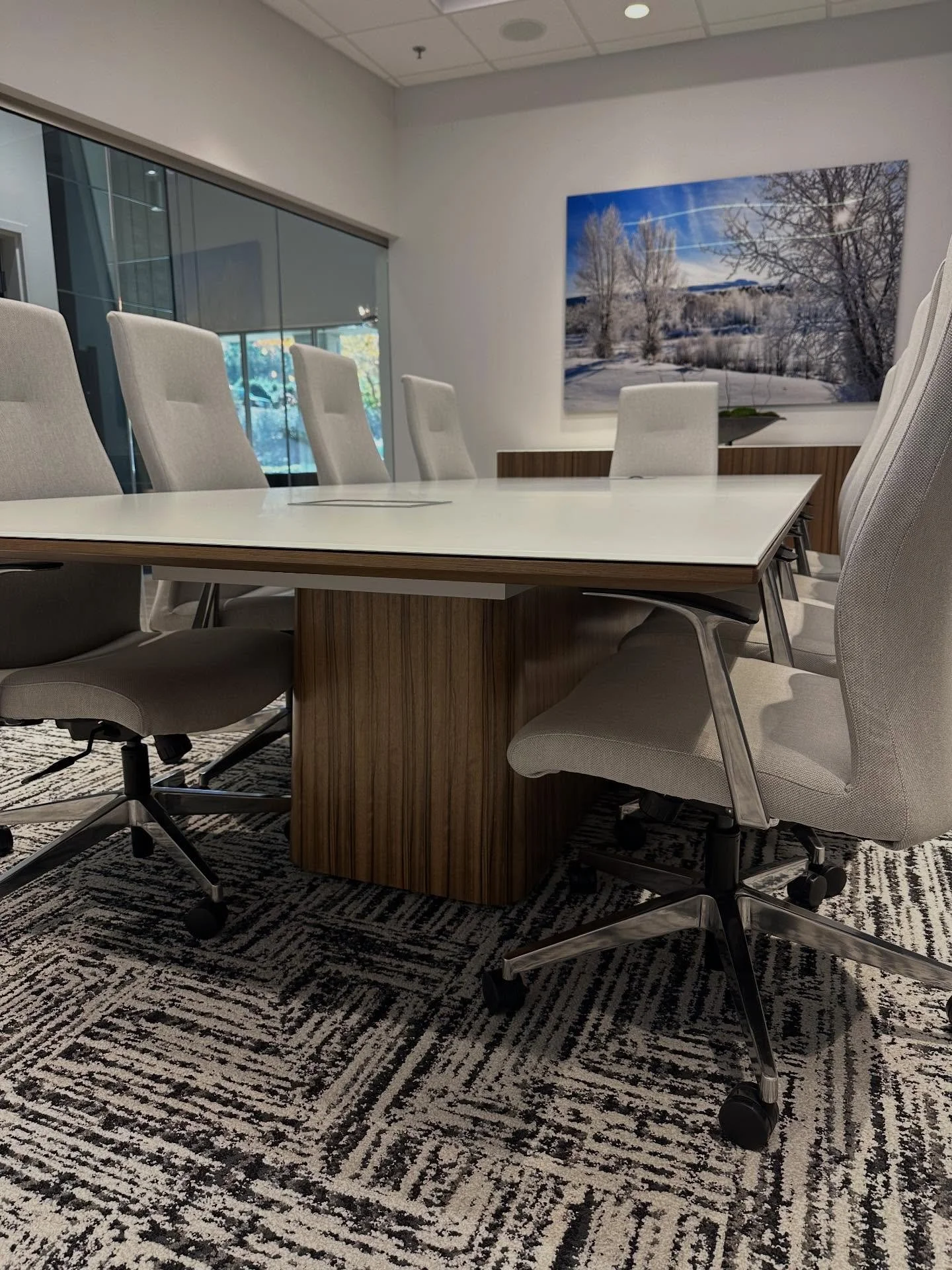 Thoughtful design meets everyday function!
Martin Concrete&rsquo;s conference space featuring @nucraftfurniture Flow table with a glass top and island base as well as the Flow credenza! 
We love seeing your beautiful designs come to life! 😁