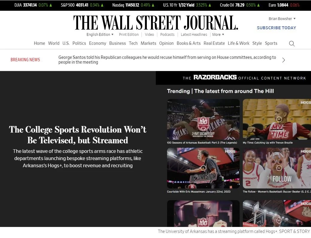 WSJ: The College Sports Revolution Won’t Be Televised, but Streamed