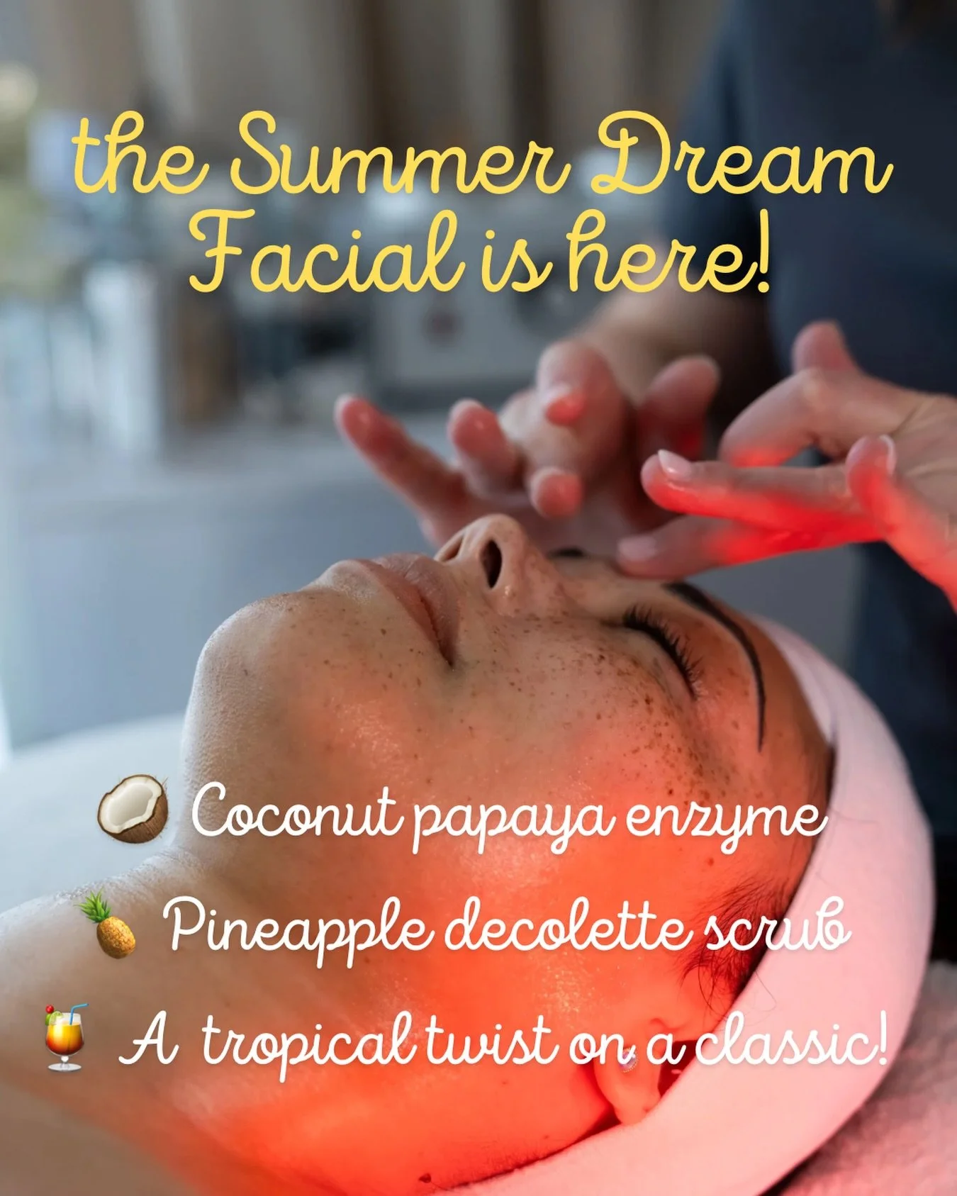 Those of you who voted on my story last week helped name this facial! The Ascend Summer Dream Facial is here. 

This glow-boosting treatment features a coconut papaya enzyme to gently exfoliate and brighten while a papaya pineapple d&eacute;collet&ea