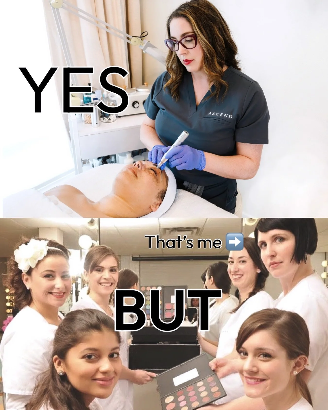 We all have to start somewhere. And that&rsquo;s me, little black bob haircut and all, taking part in an ad campaign for my esthetics school! 
That was another step in my journey that led me here to Ascend. 

Fun fact- I still keep in touch with many