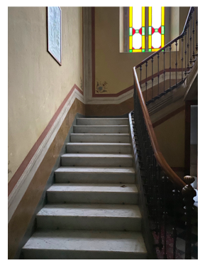 The staircase leading to the second floor