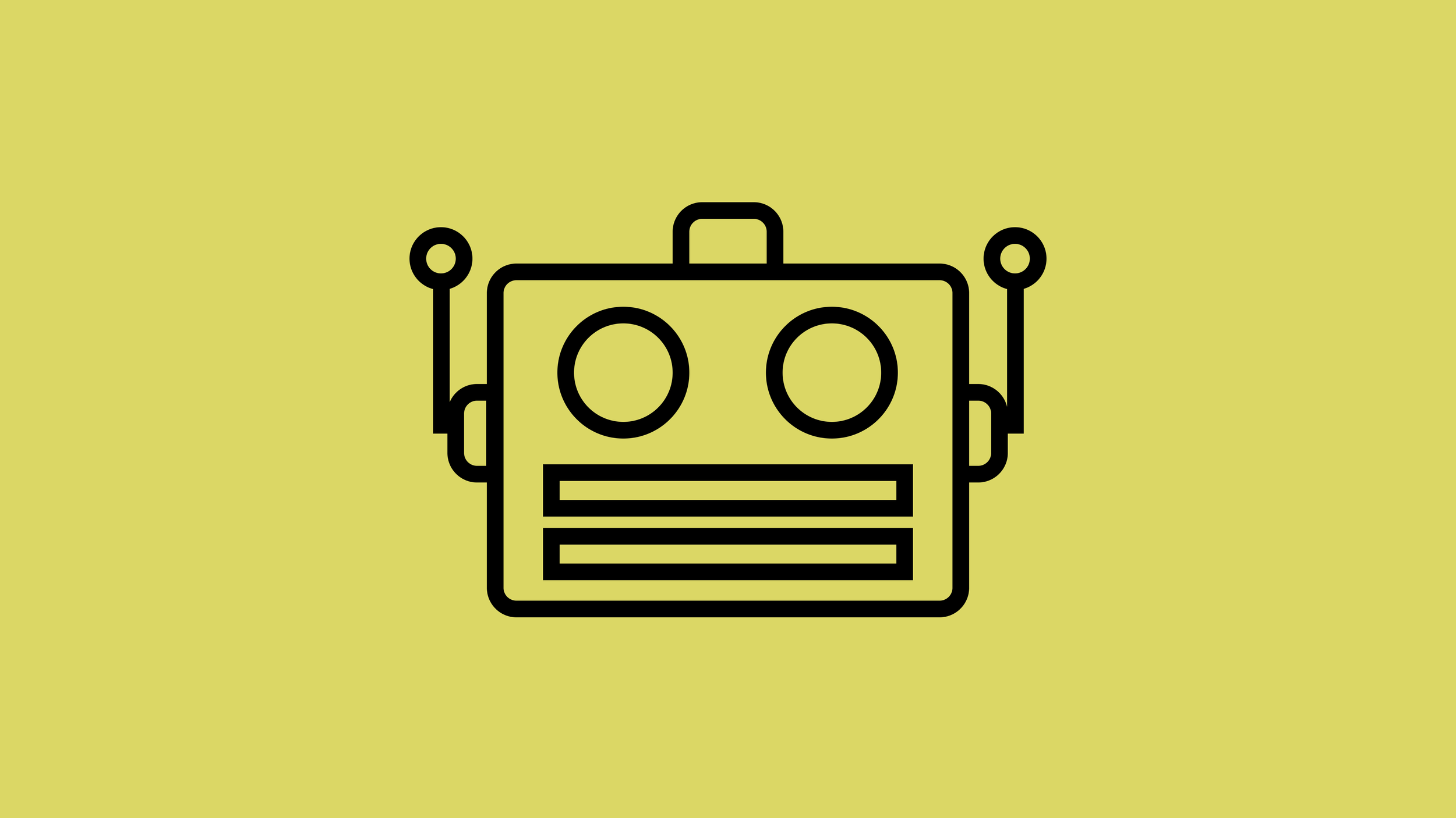 Illustration of a vintage robot head inn black outline on a yellow background