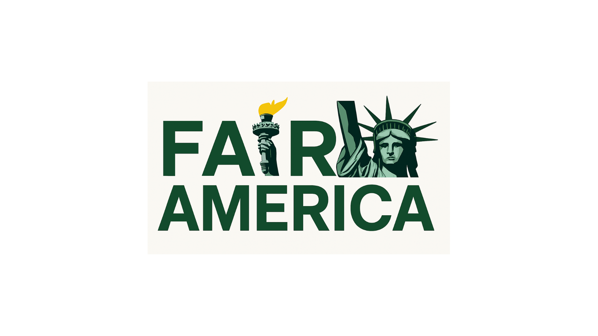A graphic with the text 'FARE AMERICA' featuring the Statue of Liberty and a torch.