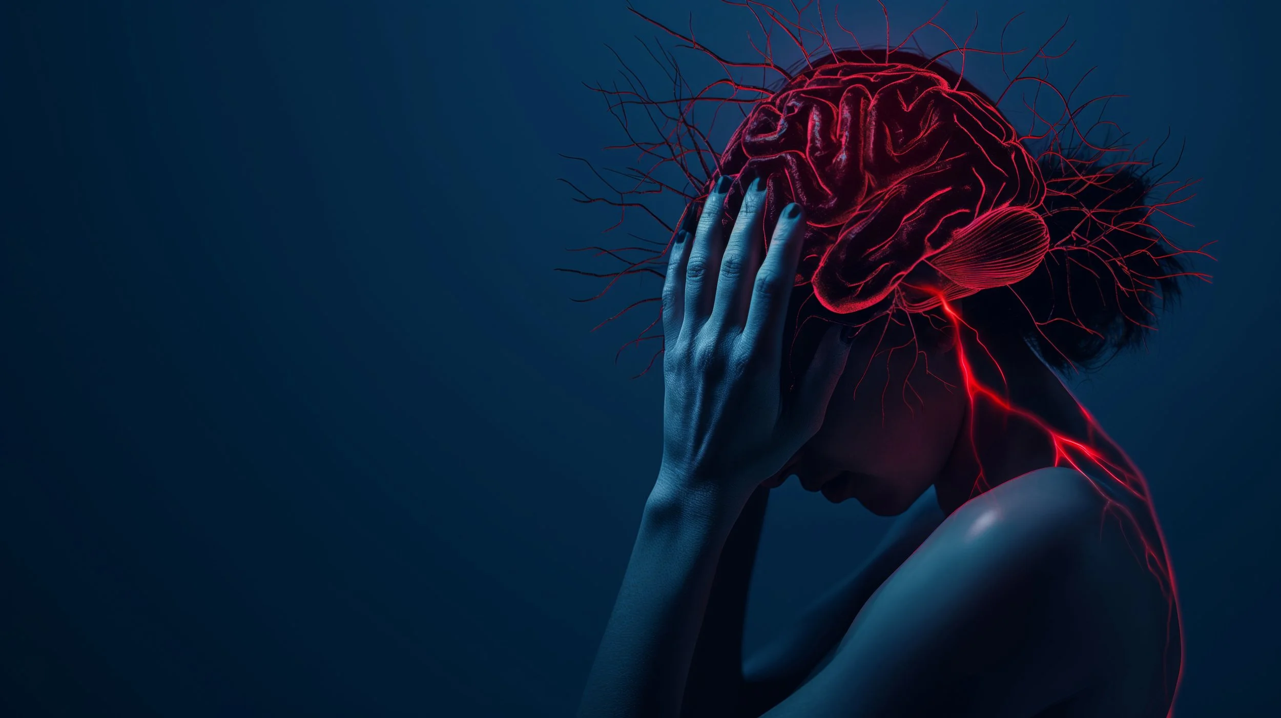 stress person with head in their hands
