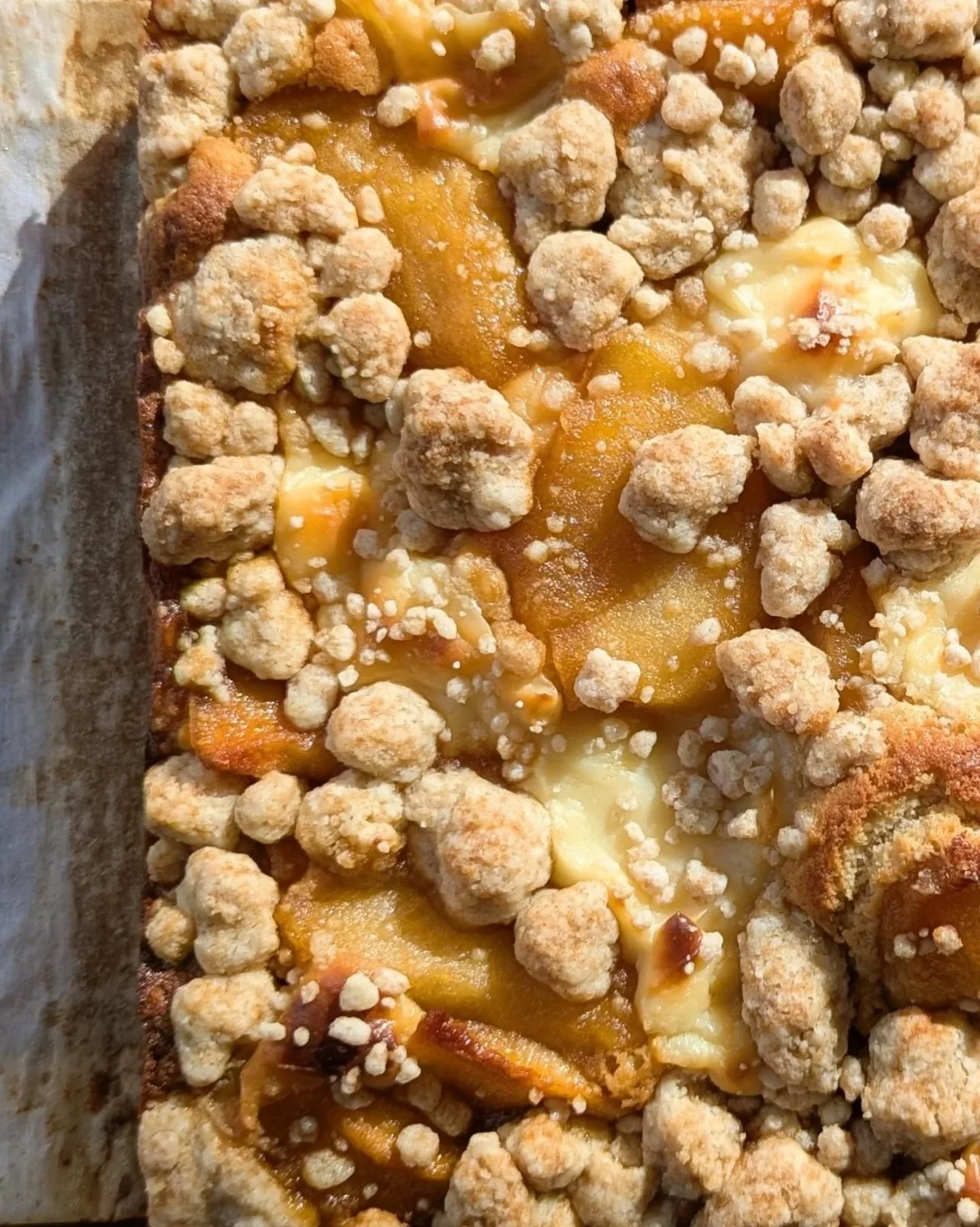 Caramelized Apple Crumb Cake - this brainchild of @nicolaalamb is now going in my baking rotation because it just checked all the boxes for me ✅✅✅

It's like if apple pie and crumb cake had a baby and the baby was laid on a bed of custard.

Very exci