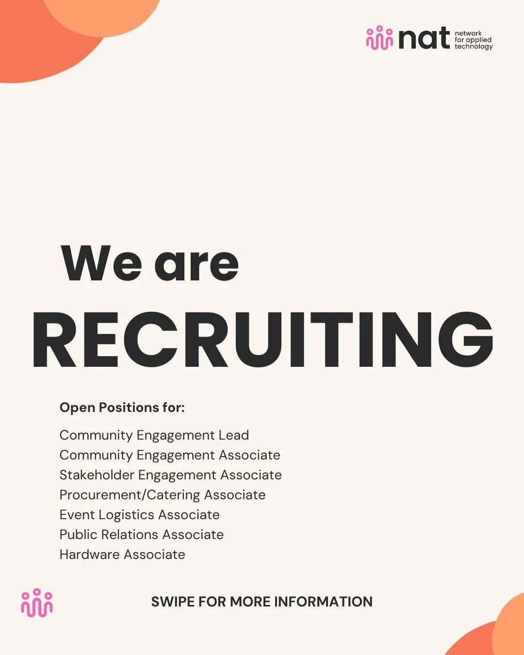 We&rsquo;re recruiting new volunteers to join the NAT team!

If you want to gain real experience in technology, events, community building, communications, or partnerships, this is a great way to get involved and help shape programs that support stud