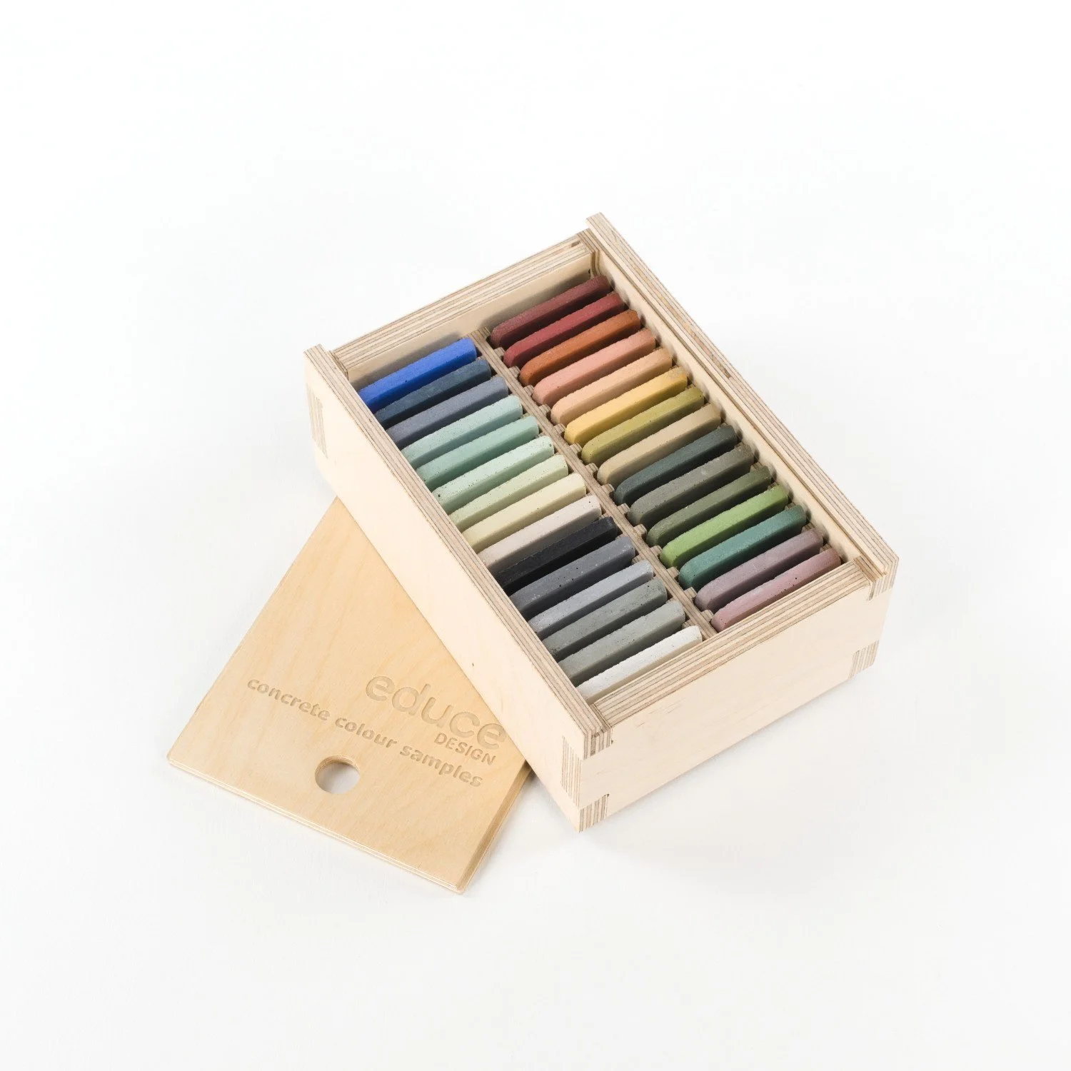 Concrete colour and texture sample pack for bathware selection