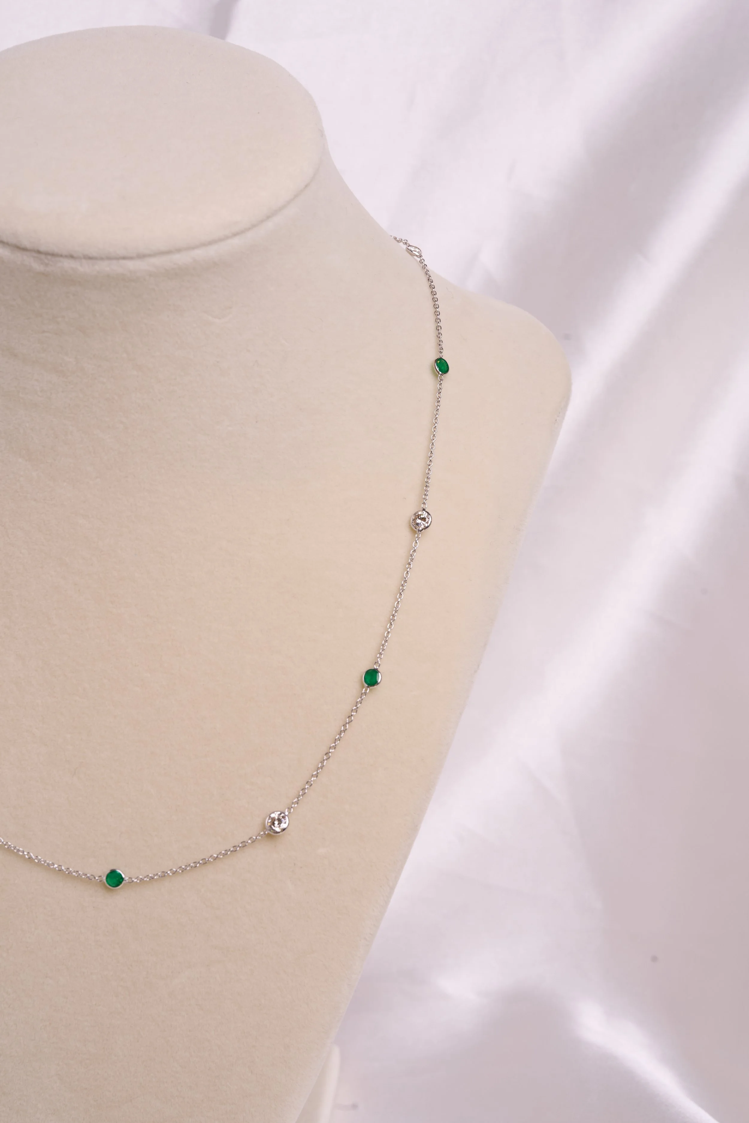 diamond by the yard necklace with emeralds and diamonds
