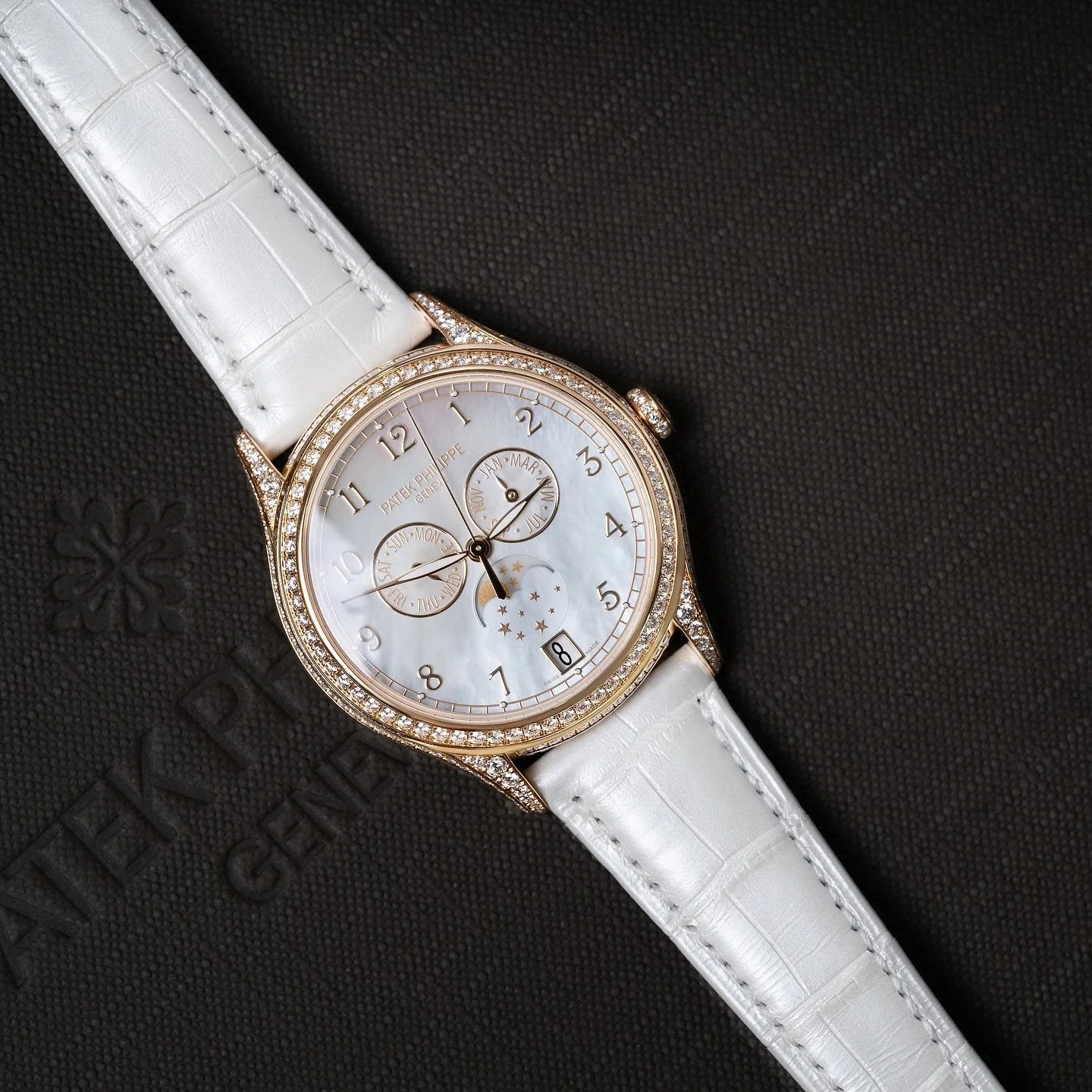 The Patek Philippe 4948R stands out as a unique ladies&rsquo; watch by seamlessly blending high jewellery craftsmanship&mdash;featuring a diamond-set bezel and lugs&mdash;with a sophisticated annual calendar movement rarely seen in women&rsquo;s time