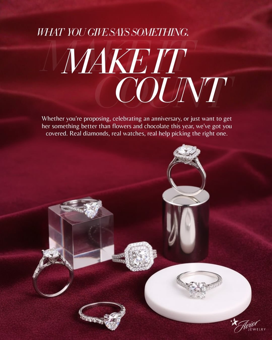 Skip the predictable.
Level up the moment. 💍⌚✨

Whether you&rsquo;re planning the perfect proposal, celebrating an anniversary, or shopping for a meaningful gift she&rsquo;ll treasure forever, we&rsquo;ve got you covered. From real diamond engagemen