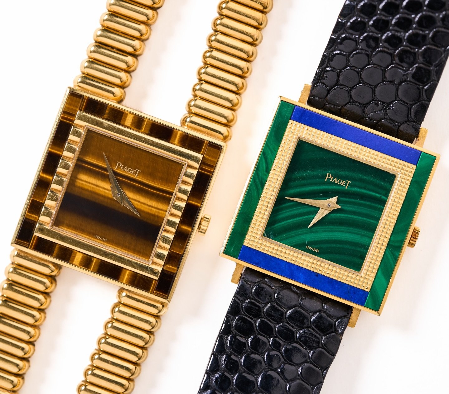 ✨ Piaget perfection. The Altiplano with a malachite dial bordered in lapis lazuli, and a tiger&rsquo;s eye double-strand bracelet watch that looks like it was commissioned by someone with exceptional taste and zero interest in playing it safe. 

Squa