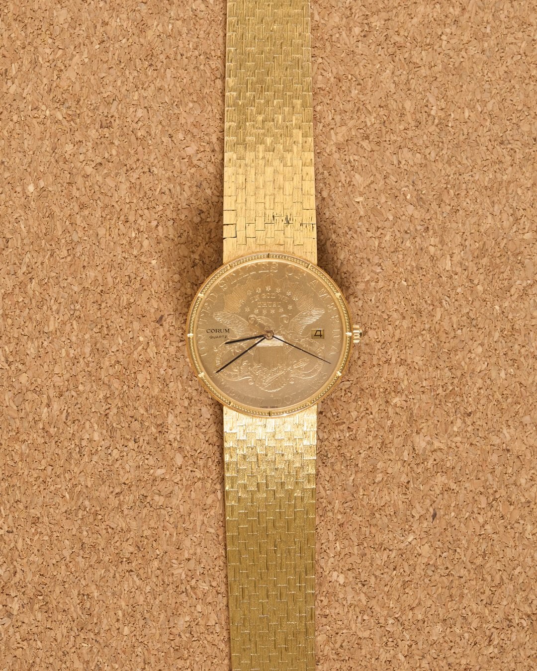 A very mint and rare complete set vintage Corum 18k/22k solid gold $20 Double Eagle US Liberty Dans Le Monde Ingot Coin watch. ✨

Weighing in at a whopping 110 grams with a unsized brick bracelet. Collect it today for close to melt before gold gets a