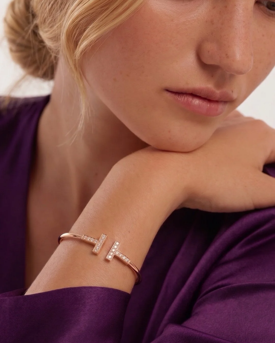 Minimalism meets unmistakable brilliance. ✨

This authentic Tiffany &amp; Co. T Wire Bracelet in 18K rose gold redefines modern luxury with its iconic pav&eacute; diamond T motifs and sleek sculptural silhouette. Set with 18 round brilliant-cut diamo