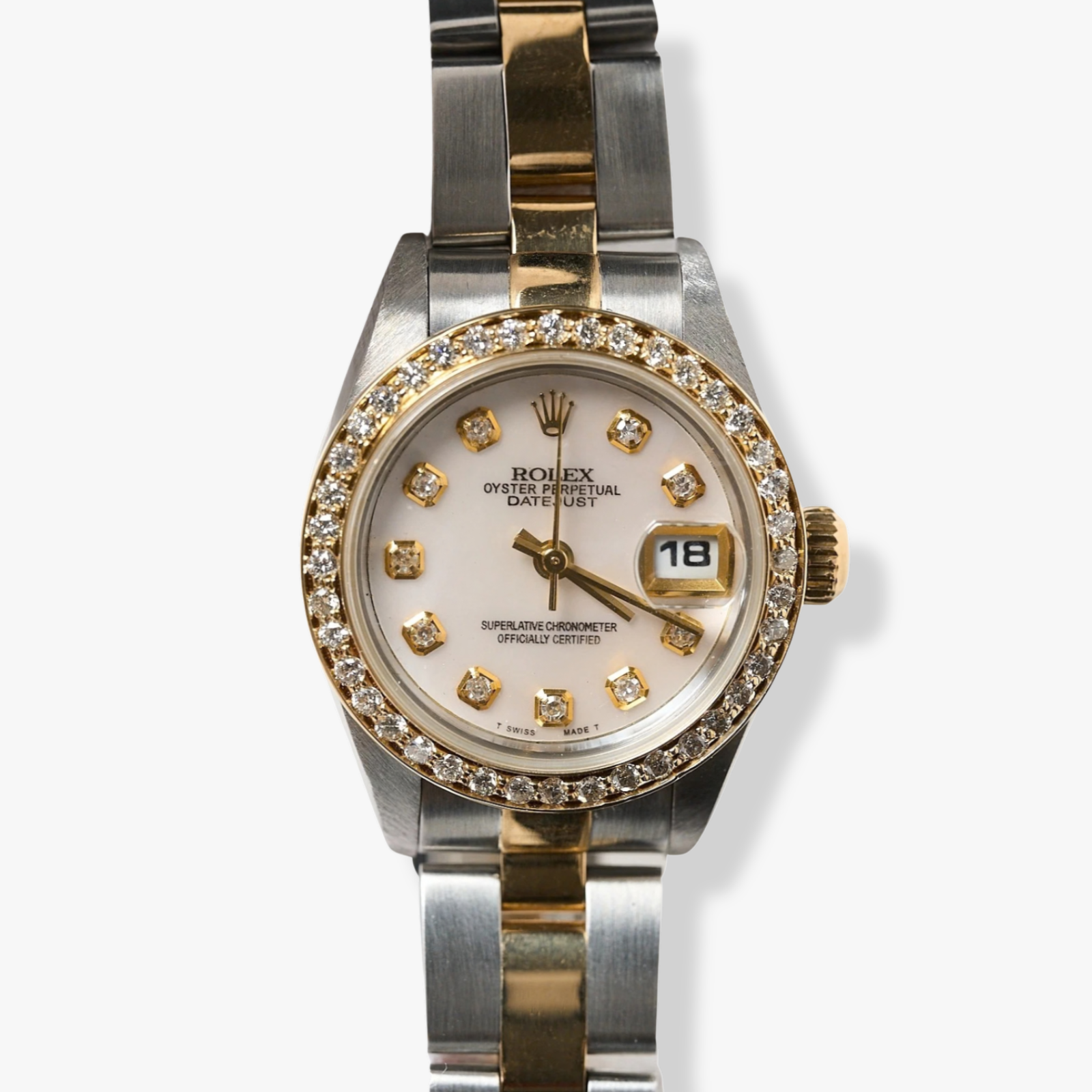Rolex Datejust 26mm Diamond Bezel MOP Dial Two-Tone 18K Yellow Gold & Stainless Steel Oyster Bracelet Watch #69163 | Box/Tag | Year: 1994