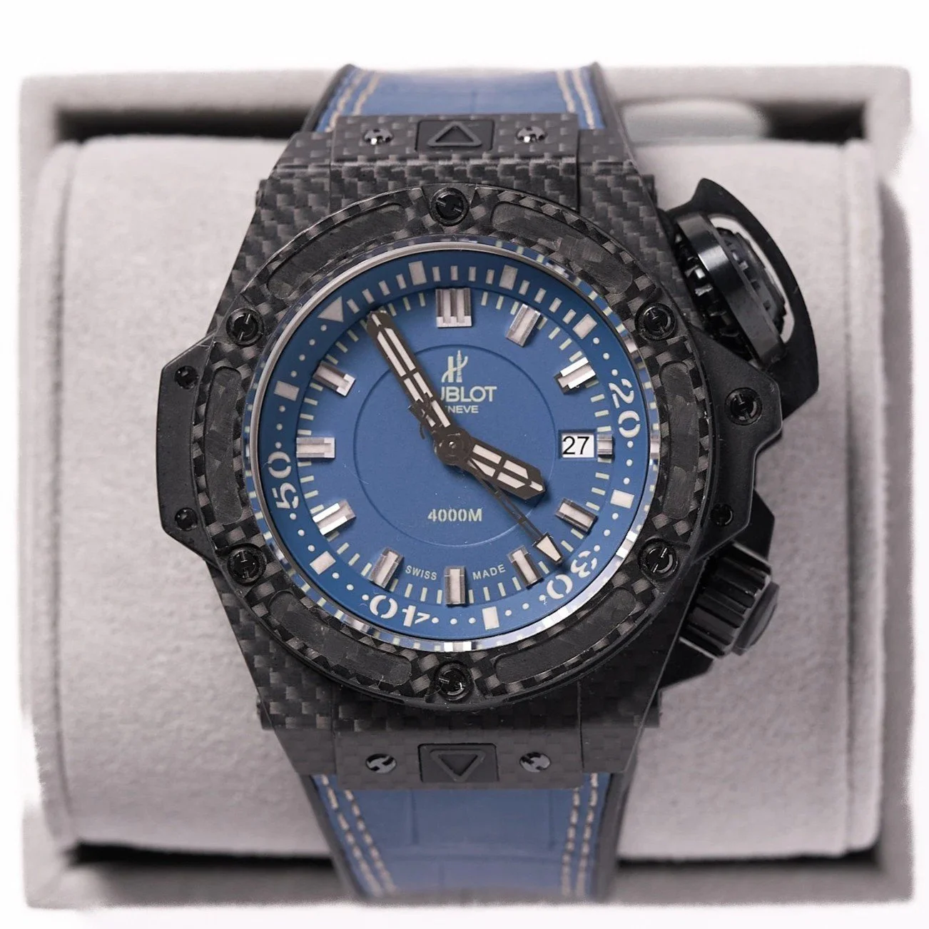 Hublot King Power Oceanographic 4000 Carbon 48mm Automatic Swiss Dive Mens Watch | 731.QX.5190.GR | Carbon Case | Blue Dial | Rubber Strap