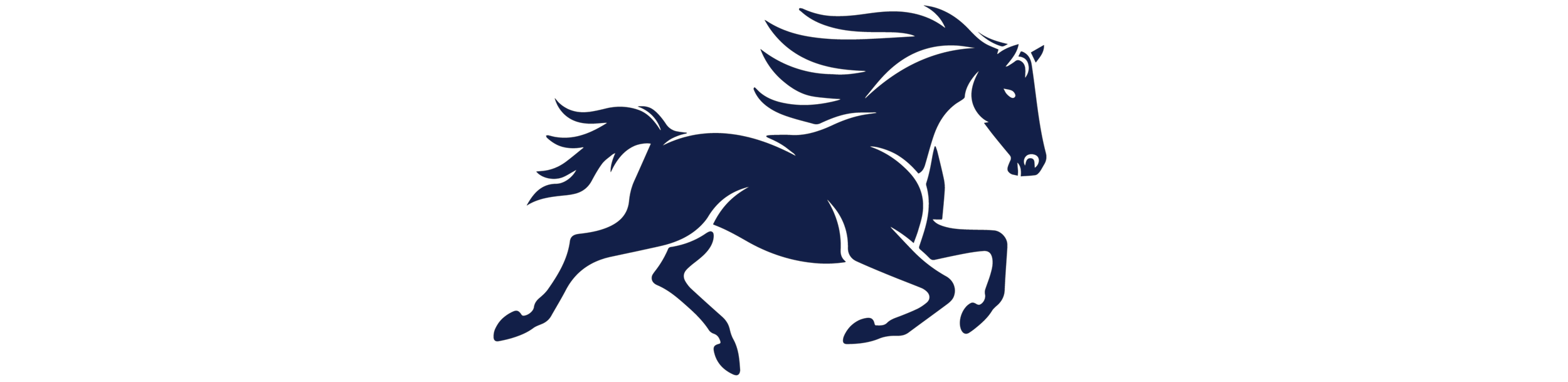Blue outline of a running horse on a black background.
