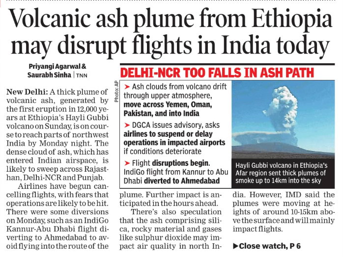 Volcanic ash plume from Ethiopia may disrupt flights in India today