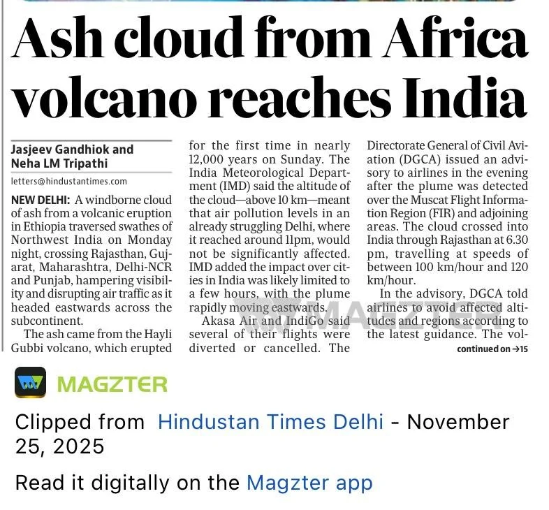 Ash cloud from Africa volcano reaches India
