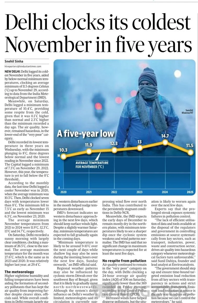 Delhi clocks its coldest November in five years
