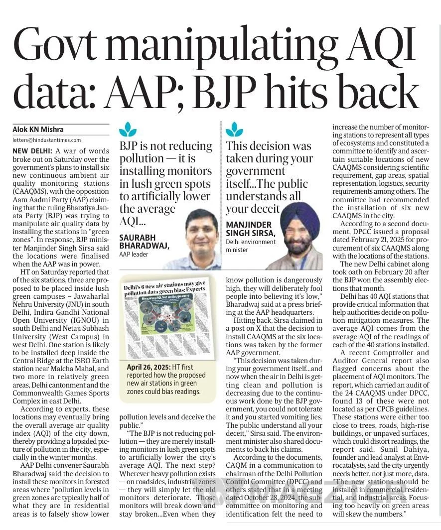 Govt manipulating AQI data: AAP; BJP hits back