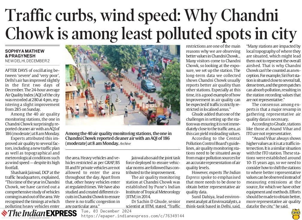 Traffic Curbs and Wind Speed: Why Chandni Chowk Ranks Among Delhi’s Least Polluted Areas