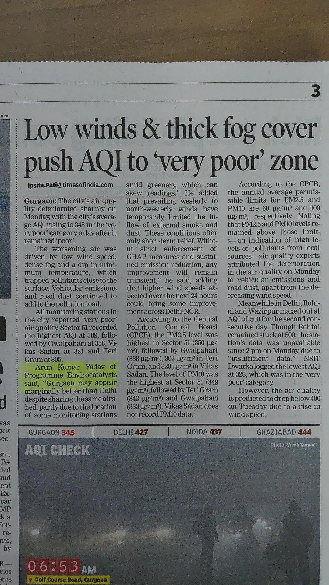 Low winds &amp; thick fog cover push AQI to ‘very poor’ zone