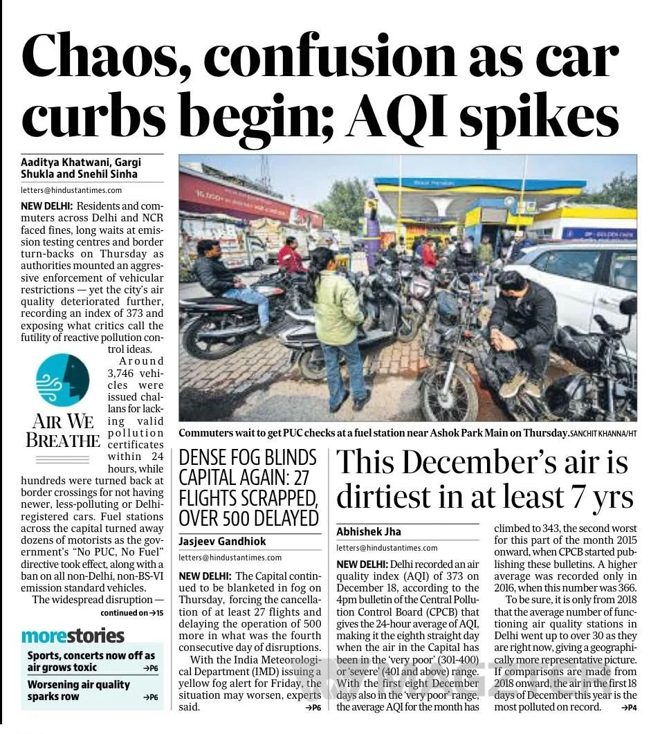 Chaos, confusion as car curbs begin; AQI spikes
