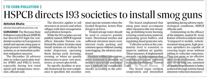 HSPCB directs 193 societies to install smog guns