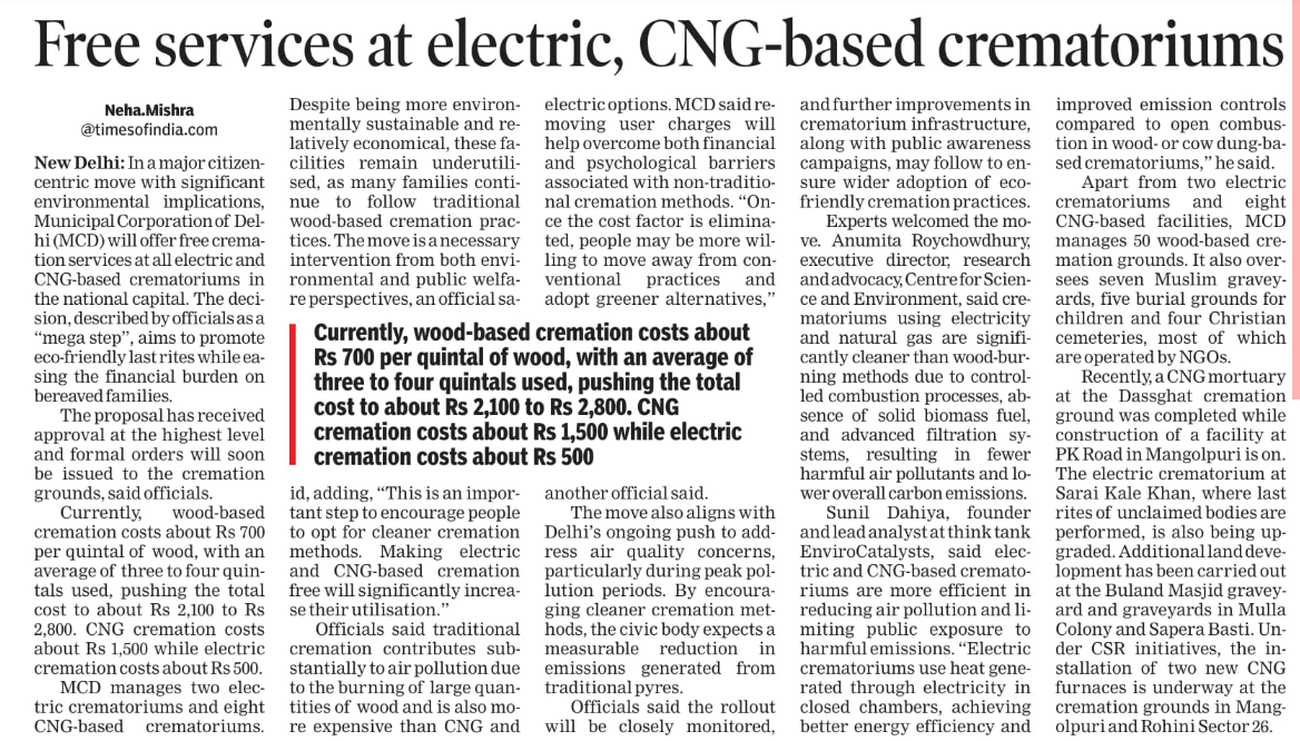 Free services at electric, CNG-based crematoriums