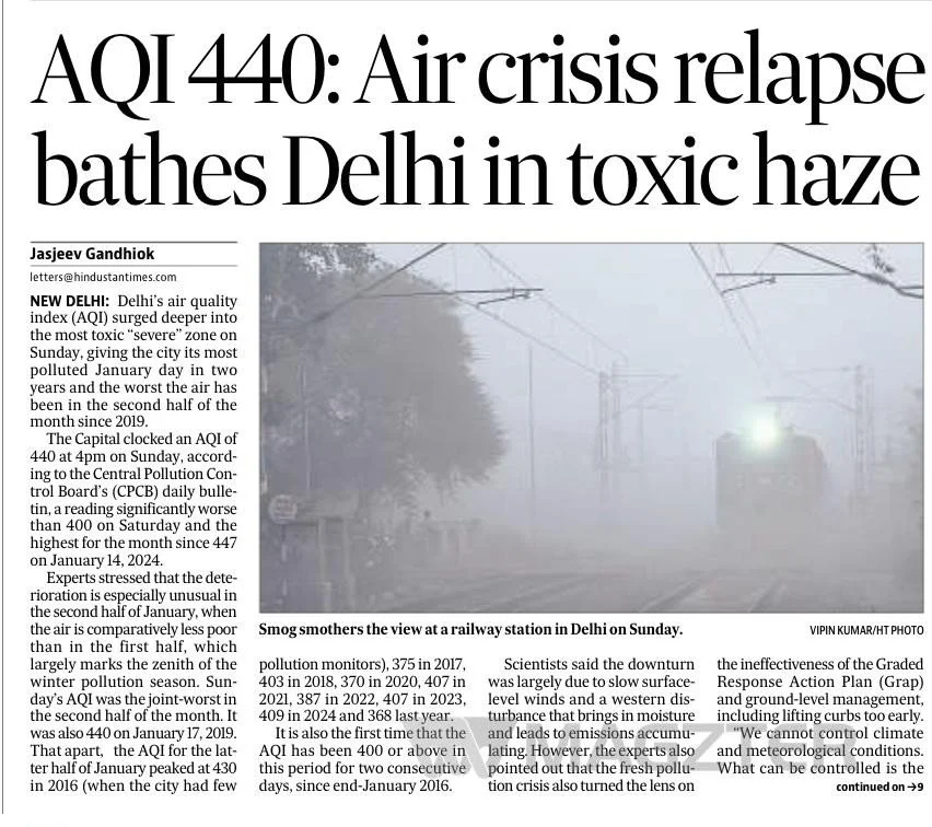 AQI 440: Air crisis relapse bathes Delhi in toxic haze