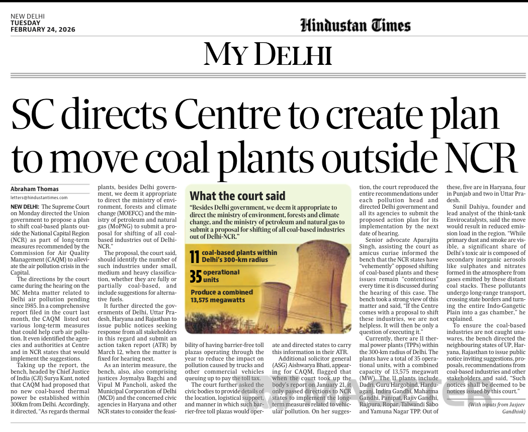 SC directs Centre to create plan to move coal plants outside NCR