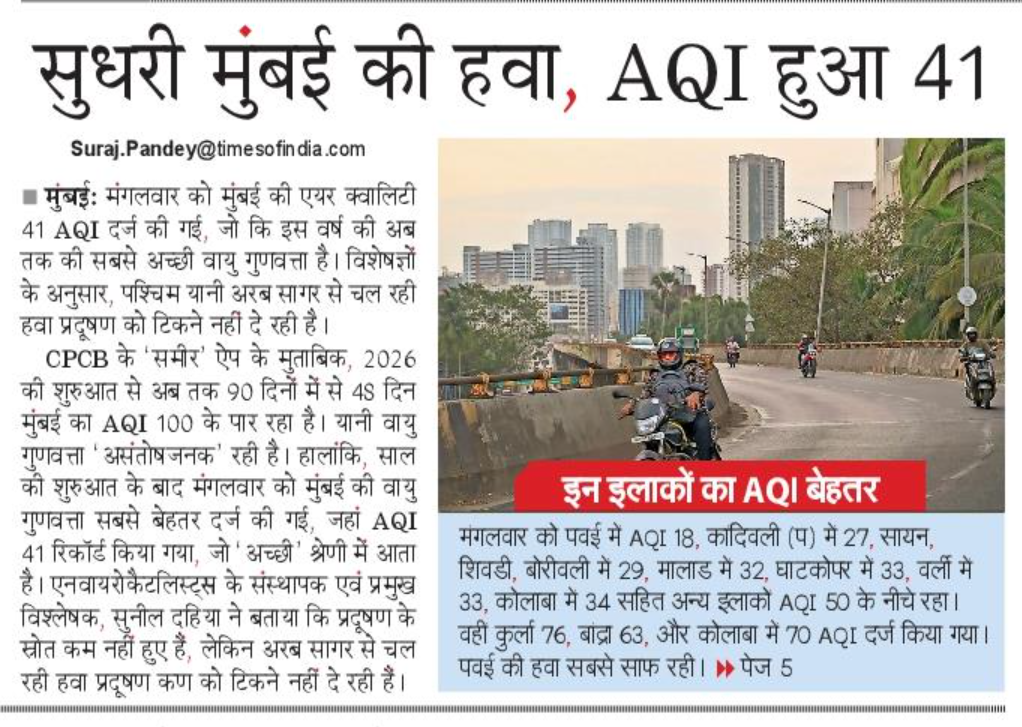 सुधरी मुंबई की हवा, AQI हुआ 41