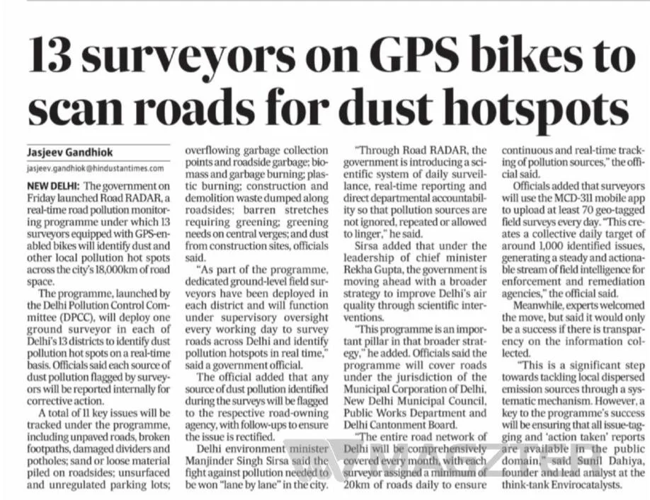 13 surveyors on GPS bikes to scan roads for dust hotspots