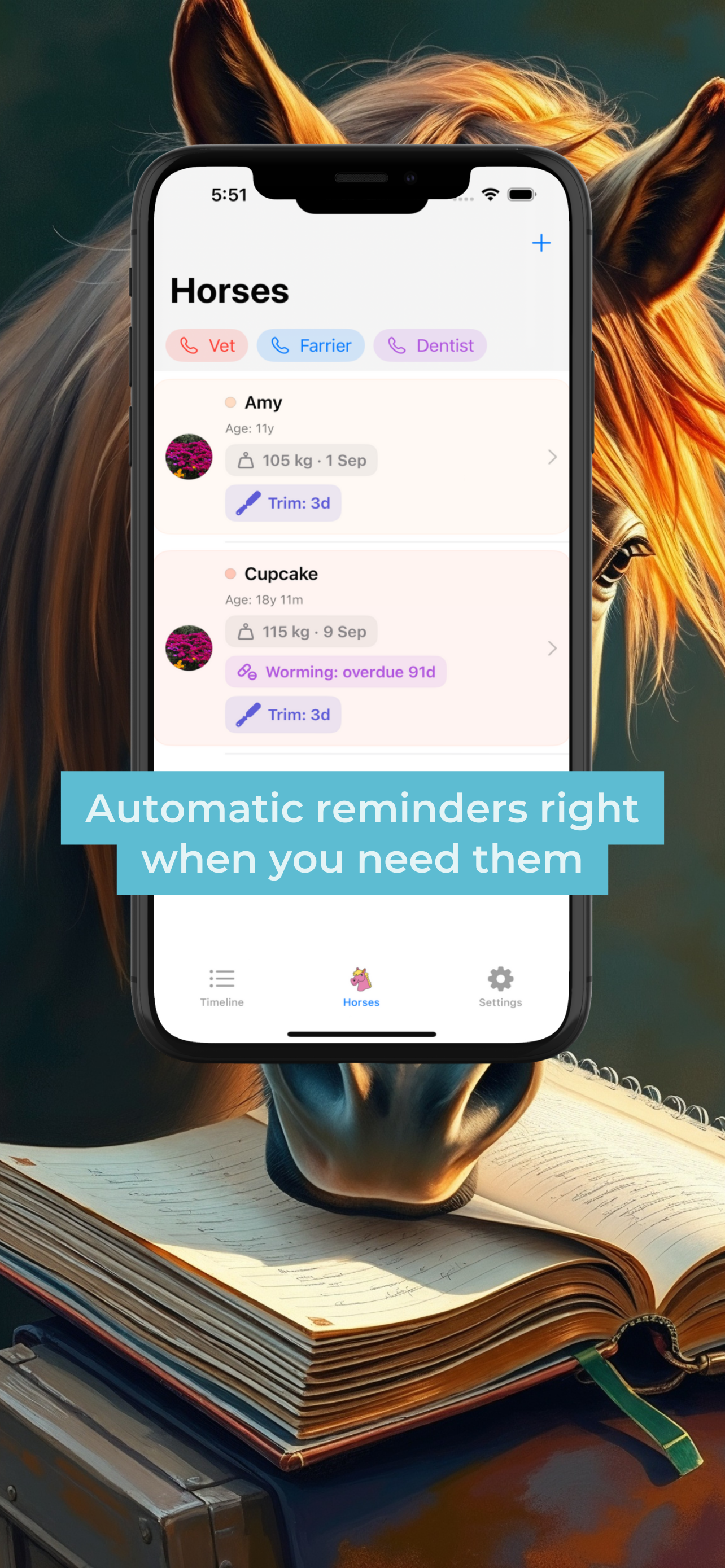 Automatic reminders for all your horse stuff