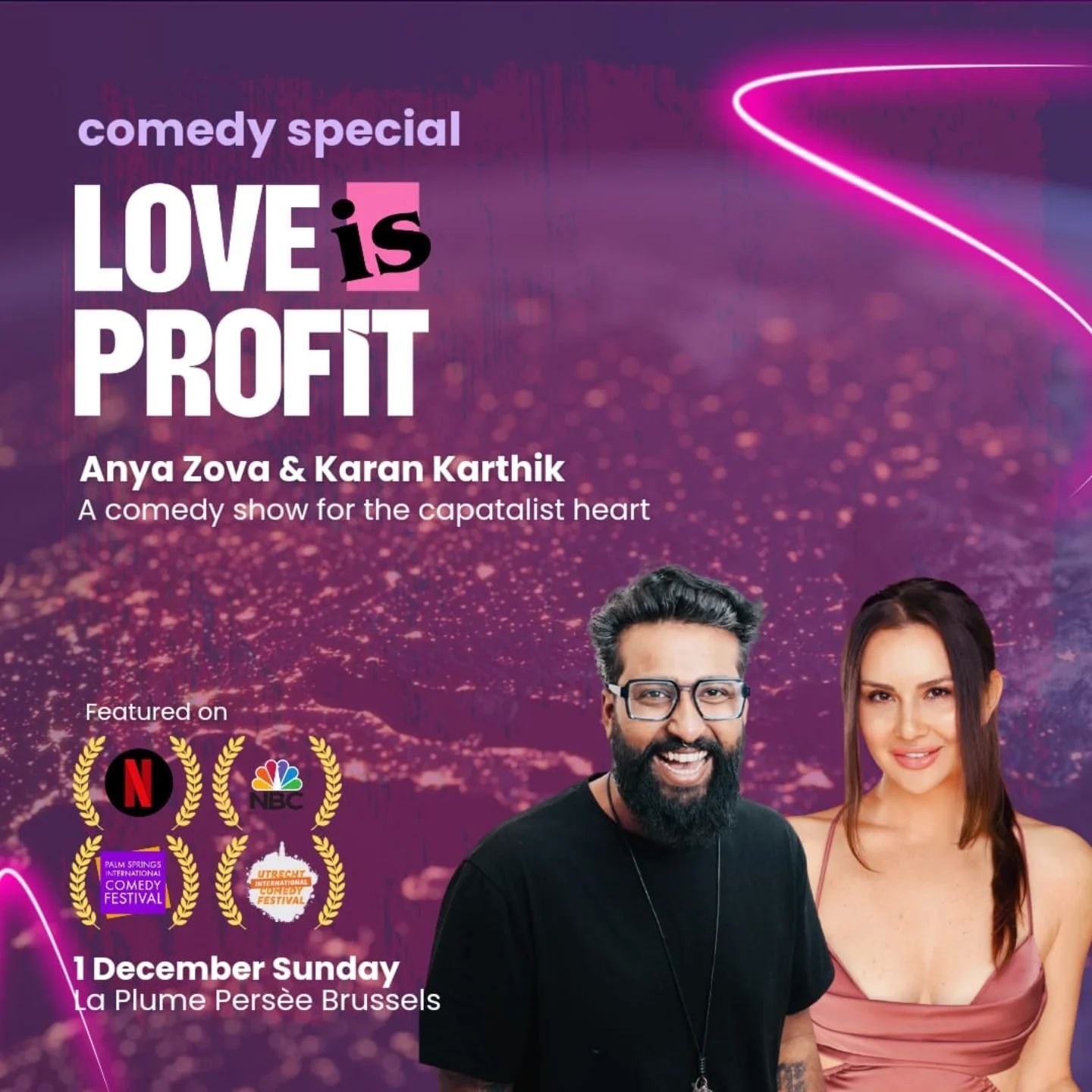 A friendly recommendation from us over at Side Splitters - if you haven't got any plans on Sunday, December 1, you should go check out Karan Karthik (@karenwithan_a)  and Anya Zova (@anya_zova) in &quot;Love is Profit&quot;!

What happens when Karan 