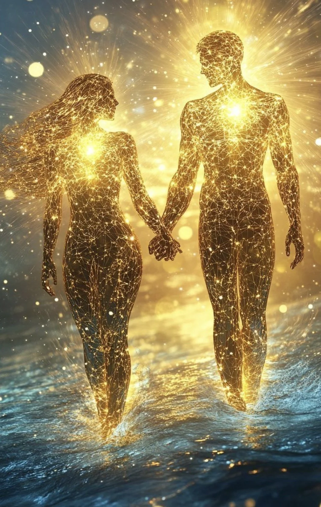 Âme de femme et âme d'homme se tenant par la main