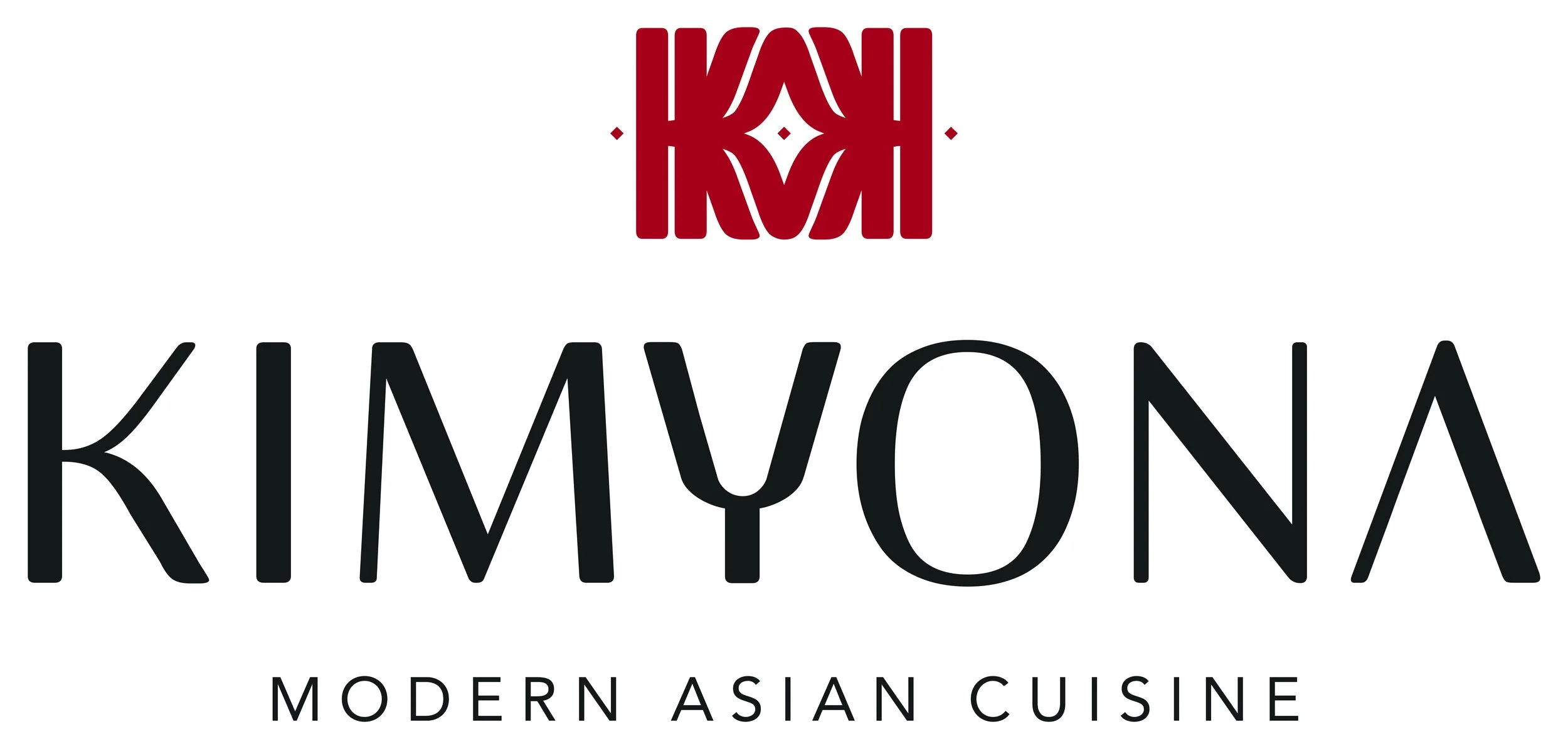 Logo van Kim Yona met rode Chinese karakters boven de naam en de tekst 'MODERN ASIAN CUISINE' eronder.